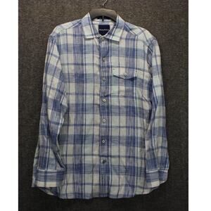 Tommy Bahama Men Medium 100% Linen Plaid Shirt Long Sleeves Blue